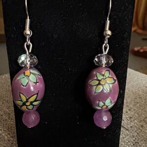 Hand Crafted Purple Floral Earrings With AB Crystals